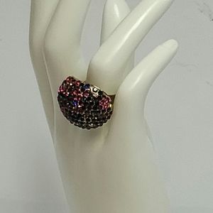 Multi-Colored Crystal's set in Gold Metal Adjustable Ring